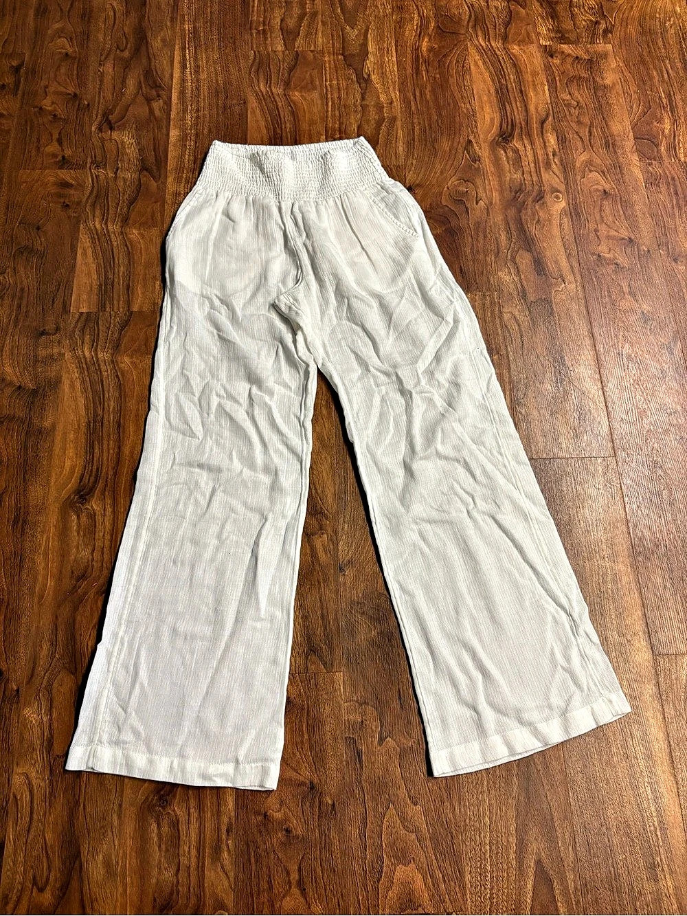 Billabong New Waves Cotton Gauze Elastic Waist Wide Leg Pants White Large